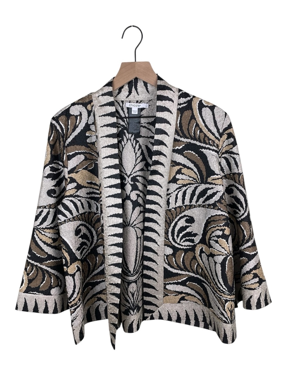 Chico's Open Front Crinkle Knit Topper Jacket Size 1 US Medium Abstract Artsy
